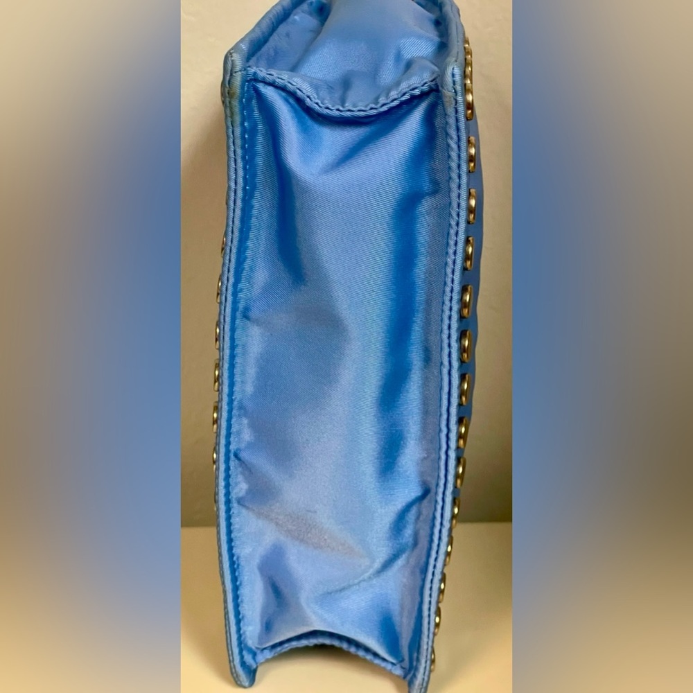 Prada - Tessuto Etiquette Nylon Accessories Pouch | Blue - Silver Studded - Picture 9 of 16